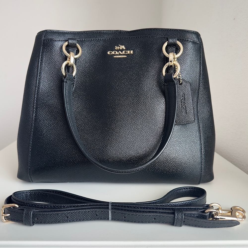 NWOT Coach Minetta Crossbody Satchel Crossgrain Leather Ebony Black Noir Gold - Picture 2 of 10